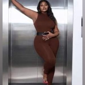 SHEIN- New Chocolate-Brown mockneck skinny-leg  jumpsuit, avail limited time*